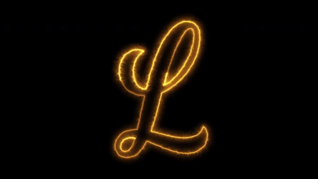 Animated cursive letter L glowing in warm golden light on a black background.