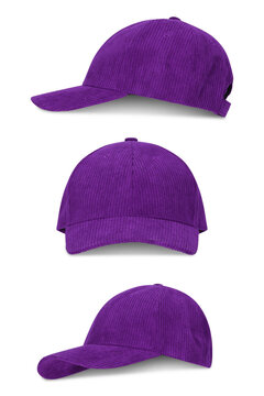 Purple corduroy baseball cap isolated on transparent background