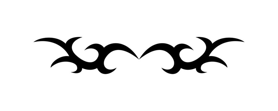 Symmetrical black tribal tattoo ornament with curved sharp thorns for body art decoration on transparent background.