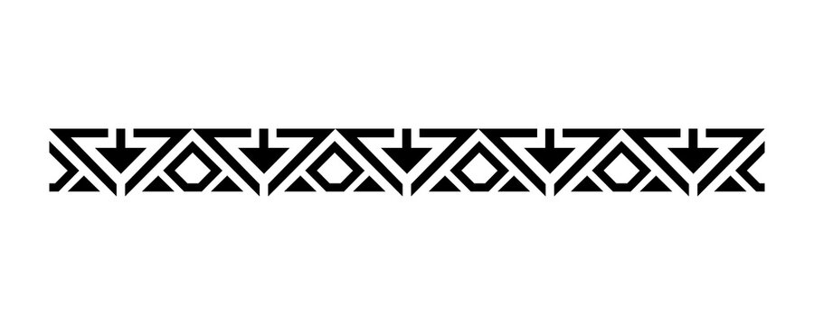 Geometric black tribal border pattern with arrows and triangles for ethnic style branding on transparent background.