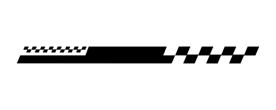 Black checkered flag stripe with geometric blocks for racing sports livery graphic design on transparent background.