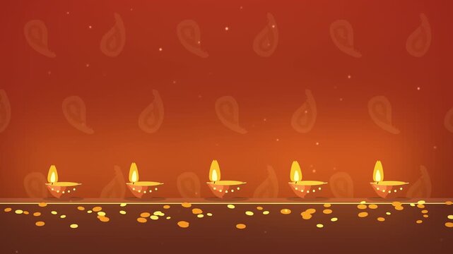 Diwali Oil Lamps Row on Window Ledge with Marigold Petals Loop
