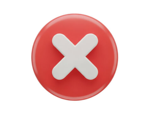 Red 3d button with a white cross mark icon
