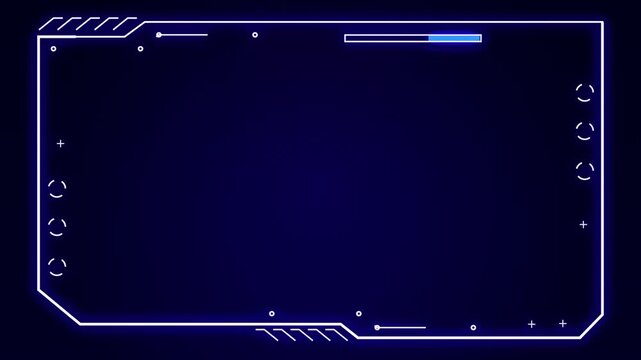 Futuristic sci-fi HUD frame interface loop with glowing neon blue cyber border for streaming and gaming