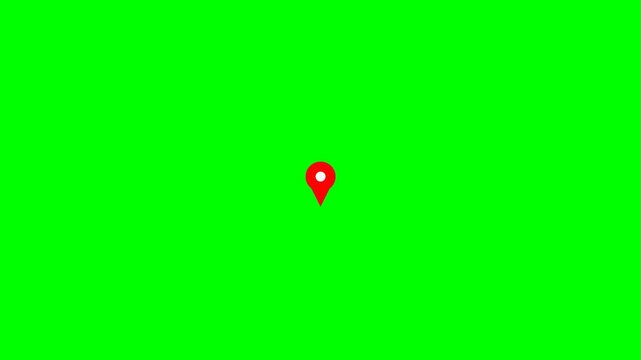 Red map pin icon floating on a vibrant green screen background.