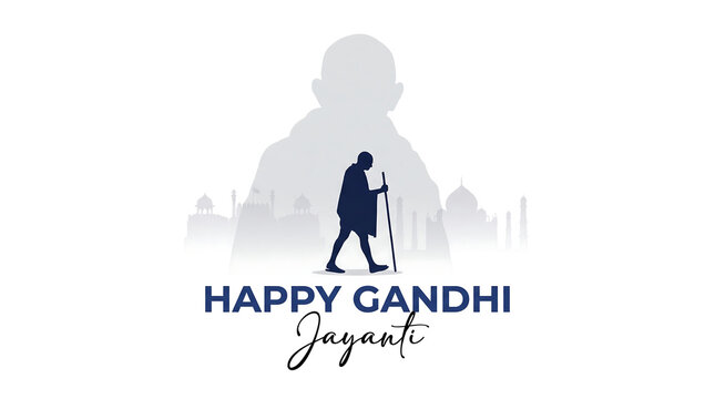 Mahatma Gandhi silhouette banner celebrates Gandhi Jayanti holiday.