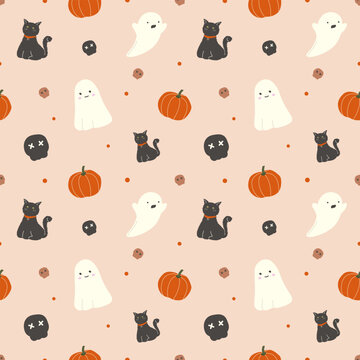 Cute ghost halloween seamless pattern for background, wallpaper, textile print