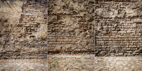 Collection of images with old cracked plaster and brick wall © Taigi