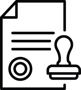 Contract document icon with stamp and seal symbol, representing official approval, legal agreement, authorization, and certified paperwork vector design