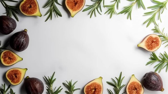 Fig Fruit Rosemary Branch Rustic Dark Food Overhead Arrangement with Copy Space and Dramatic Shadow