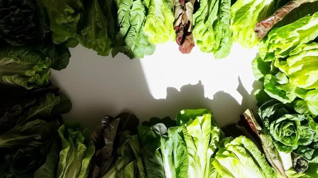 Green Leafy Lettuce Vegetable Varieties Framing Bright White Space for Fresh Salad Design