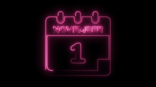 November first neon calendar date animated illustration for graphic design projects