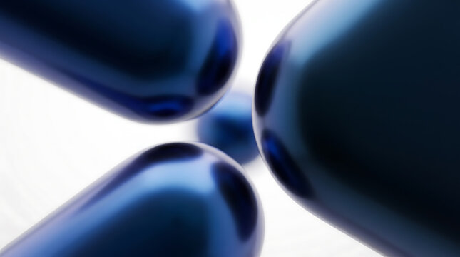 Abstract 3d render of smooth metallic blue rounded shapes