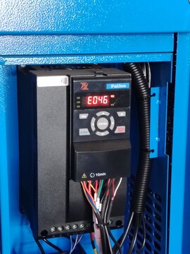 Variable Frequency Drive Showing Error Code on LED Display Panel Inside an Electrical Enclosure