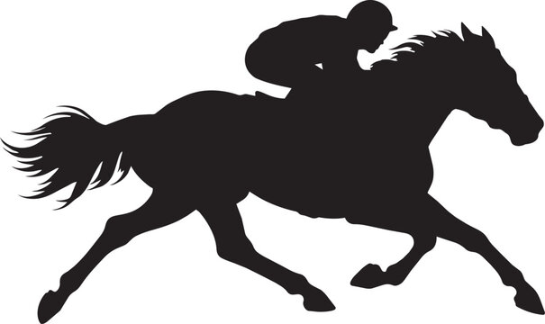 running race horse and jockey silhouette vector illustration