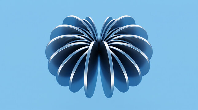Abstract 3d render of metallic blue circular discs arranged in a radial pattern