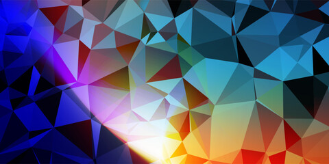 Obraz premium Colorful Low Poly Geometric Background with Blue, Purple, Orange and Red Triangular Facets.