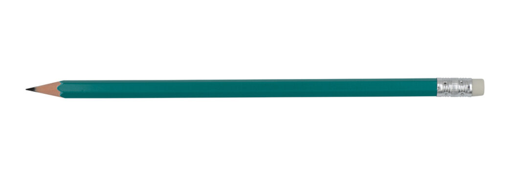 Teal graphite pencil isolated on transparent background, wooden school and office writing supply