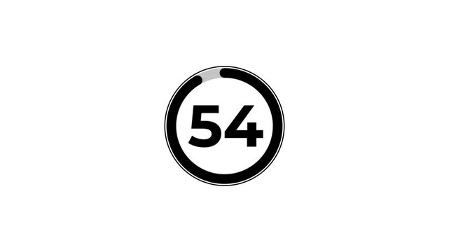 Digital circle countdown timer one hundred seconds animation from 59 to 0 seconds on black background, 59 second countdown timer concept, 59 seconds simple countdown timer animation