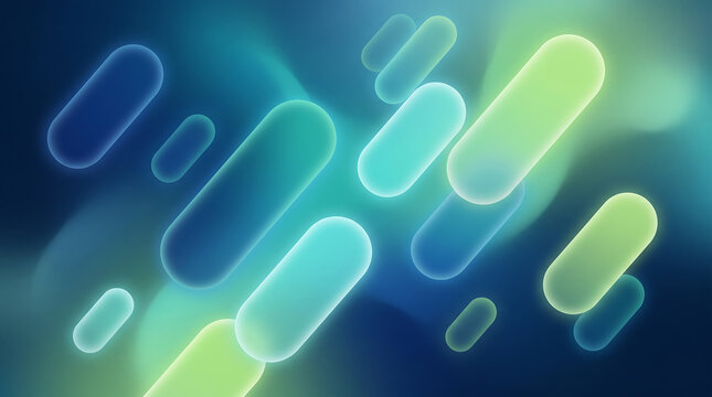 Abstract background with glowing rounded pill shapes in blue and green gradients