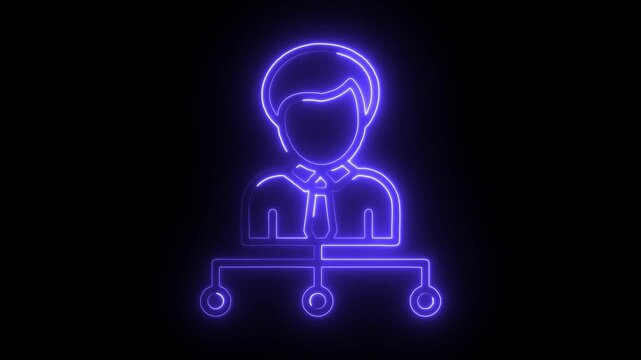 Glowing network hierarchy illustration animated corporate management structure on black background