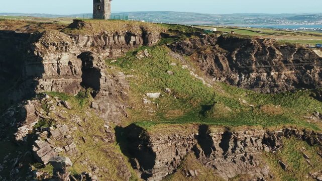 Drone Shot of Hag's Head, Cliffs of Moher in County Clare, Ireland, Scenic Coastline on Sunny Day