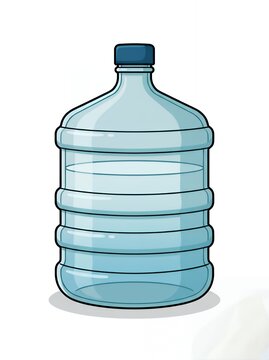 Large gallon water bottle with blue cap, cartoon vector illustration isolated on white background, drinking water container for beverage design