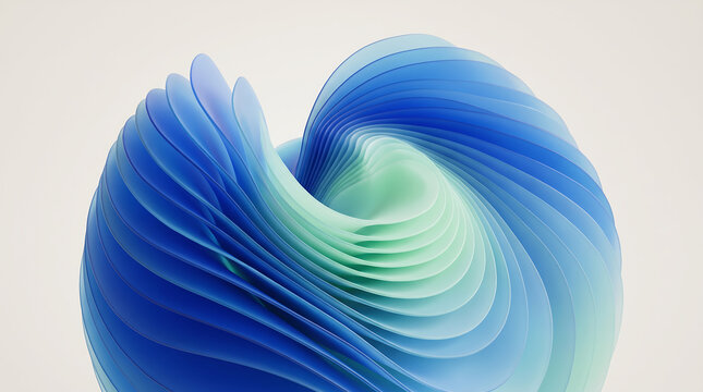 Abstract 3d blue layered wave shape isolated on white background