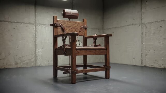 Electric chair in a dark and grim prison room