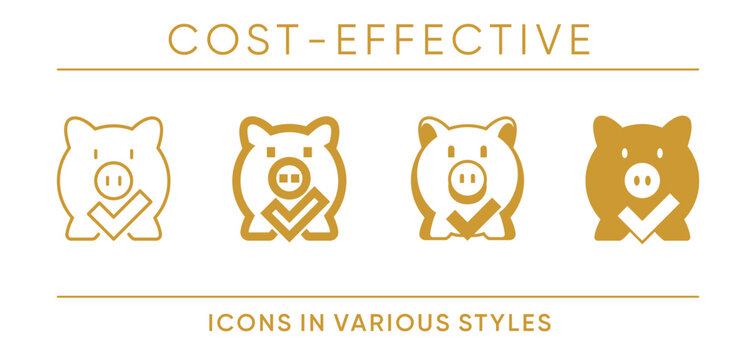 Cost-Effective Feature - Icons with Piggy Bank. Multy-style
