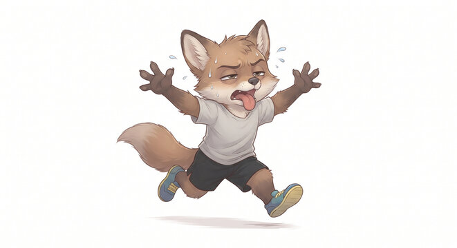 One single original cute cartoon beginner runner wearing plain generic sports clothing