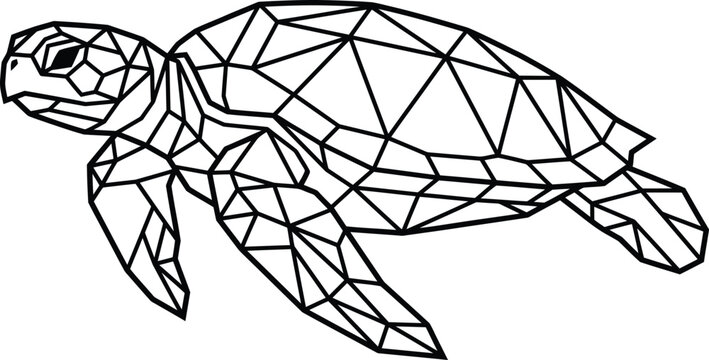 Geometric sea turtle illustration with polygonal lines in a modern minimalist style