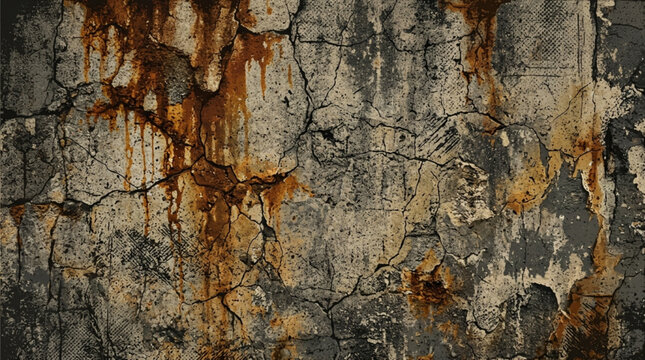 Industrial Grunge Concrete Wall with Peeling Plaster and Halftone Mesh Texture