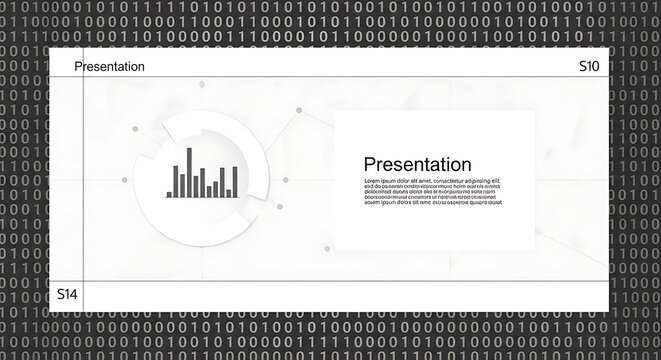 Digital presentation slide template with bar graph icon with graphic white background