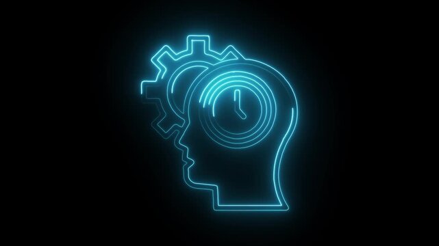 Glowing brain with gear and clockwork symbolizing innovation efficiency and time management
