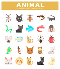 Fototapeta premium diverse animal icons in a flat vector style against a white background