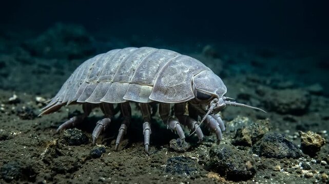 giant isopod underwater close up in deep pacific ocean video