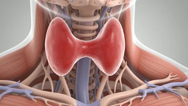 3D medical animation of human thyroid gland anatomy and endocrine system function