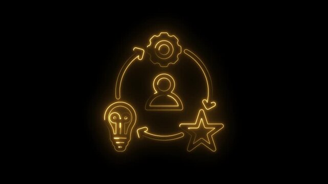 Glowing neon icon representing business process cycle idea generation performance improvement and