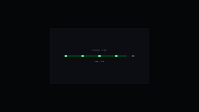 Minimalist Green Installation Progress Bar Animation With Step Indicator
Minimalist installation progress timeline bar animation with glowing green line moving through square step nodes on dark navy

