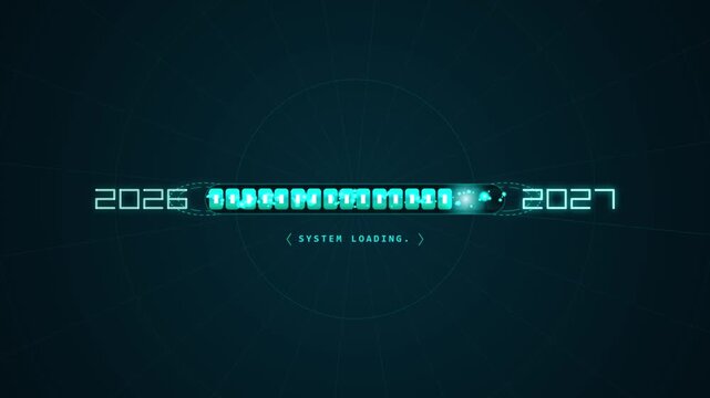 futuristic year 2026 to 2027 transition system loading progress bar animation