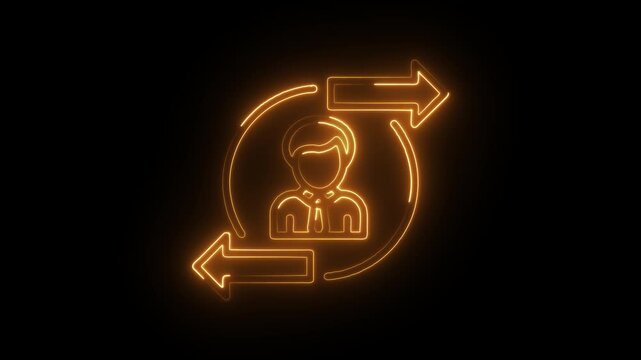 Employee turnover neon icon animation showing staffing changes on a black background