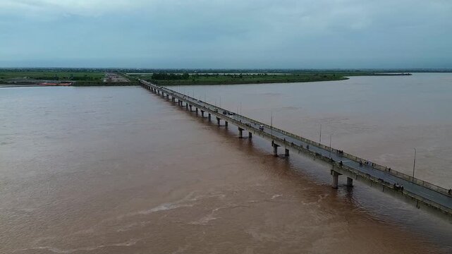 Drone View of Chenab River During High Water
