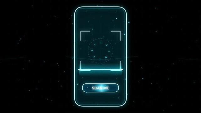 Futuristic Mobile Phone Interface Scanning Animation with Glowing Blue Digital HUD Visual Elements