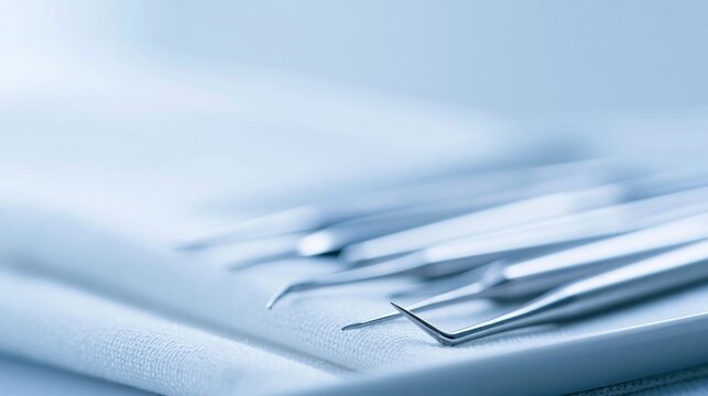 Close-up of dental tools on cloth
