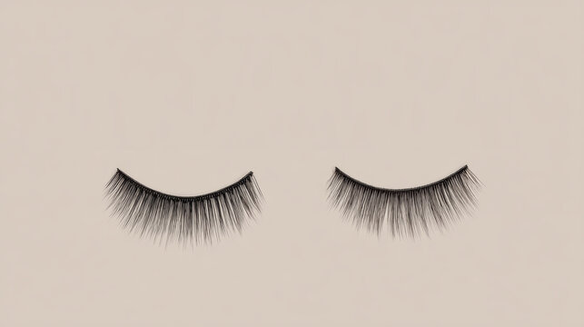 Stylish false eyelashes on neutral background: beauty and fashion essentials