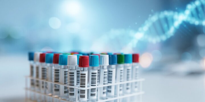 Laboratory test tubes with DNA background