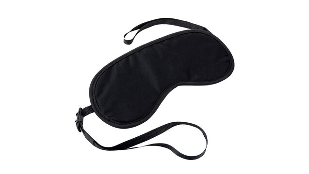 Black fabric sleep mask blindfold travel accessory isolated on transparent background.