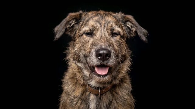 mongrel dog close up isolated on black background in rome italy video