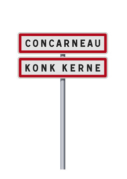 Panneaux d'entr&eacute;e de la ville de Concarneau (Finist&egrave;re) avec la traduction en Breton en vectoriel